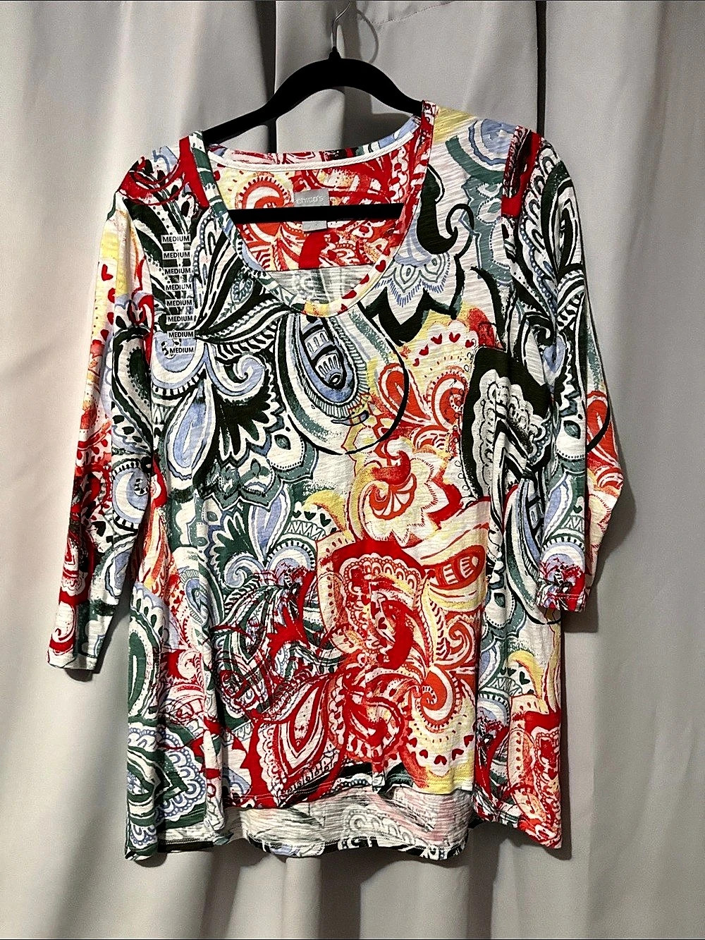Chico's Paisley Tunic in Red & Green Size Medium